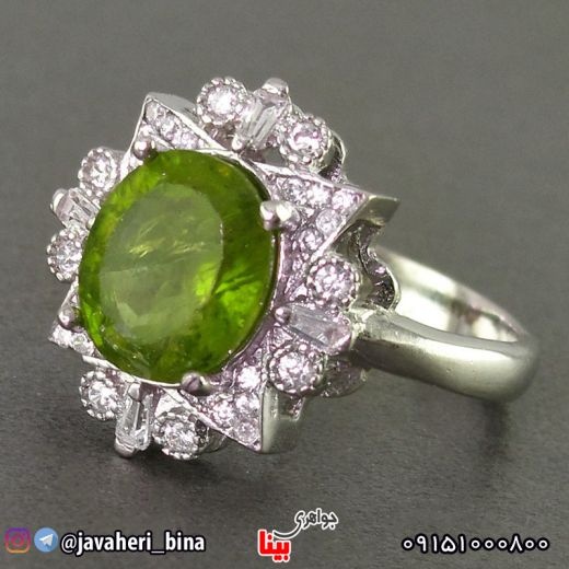 انگشتر زبرجد رودیوم زنانه فاخر مجلسی _کد:۱۹۰۶۷